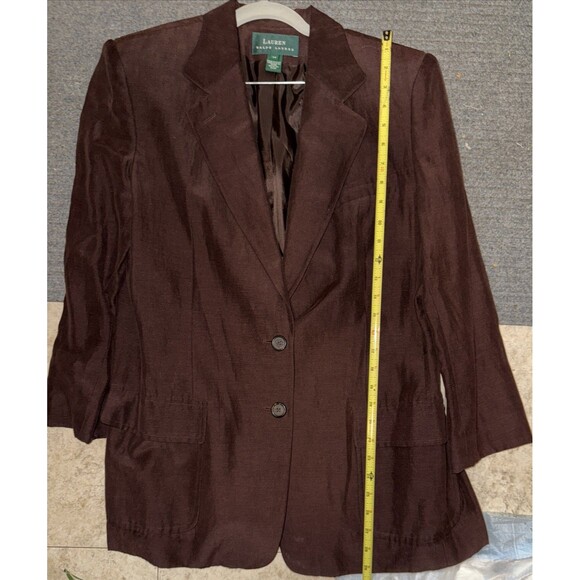 Vintage Lauren Ralph Lauren Brown Linen Silk Blazer Jacket Womens 14 Old Money - Picture 10 of 16